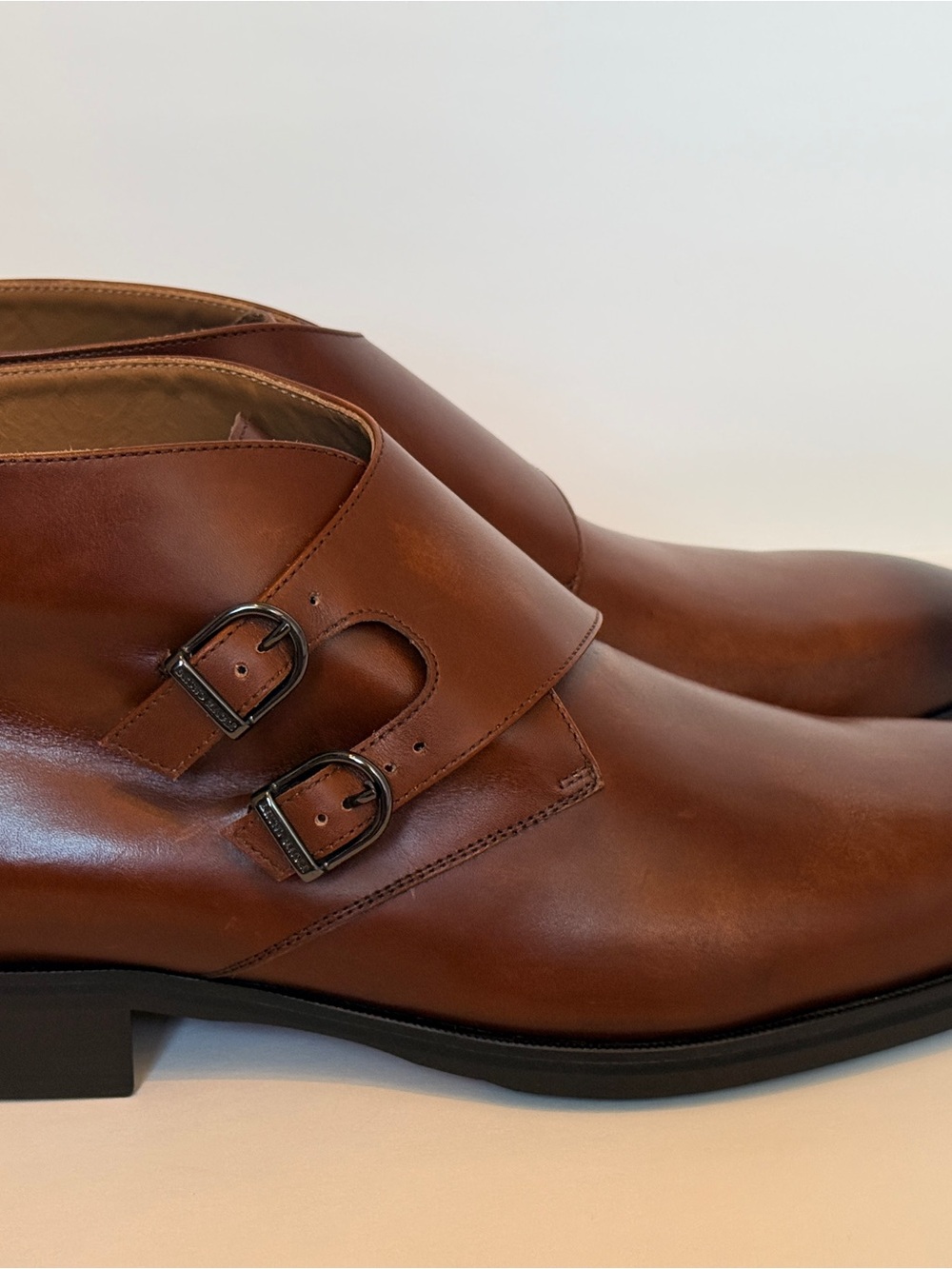 Bruno Magli Men's Double Monk Strap Boots - Cognac Brown